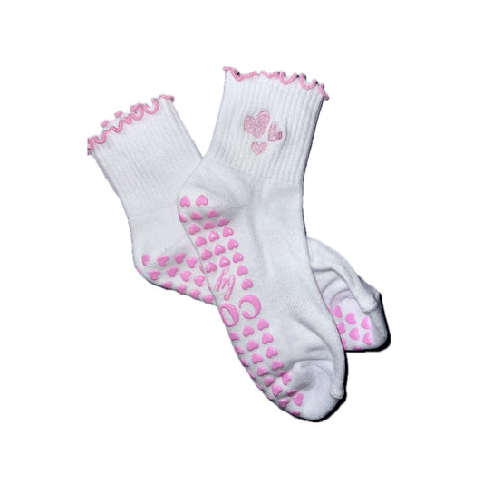 Grip Heart Pilates Socks (White & Pink)